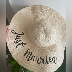 “Just Married” Floppy Straw Embroidered Sun Hat